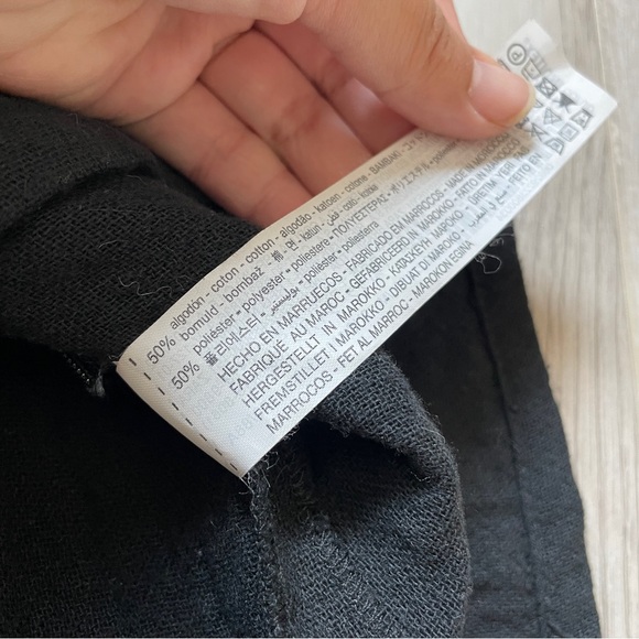 Zara Voluminous Cotton Gauze V Neck Puff Sleeve Mini Dress Black (Medium) party - Picture 6 of 8